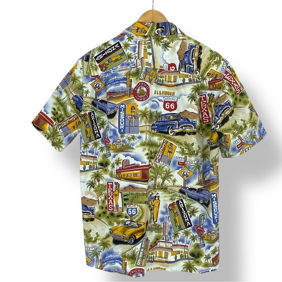 Pacific Legend Hawaiian Style Travel Route 66 Men's Graphic Button Up Shirt - Picture 4 of 12